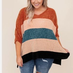 CHIC SOUL Plus Size Color Block Sweater